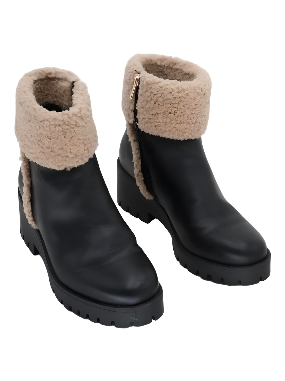 Jones New York Womens Osena Ankle Booties Black Faux Fur Trim Size 7.5